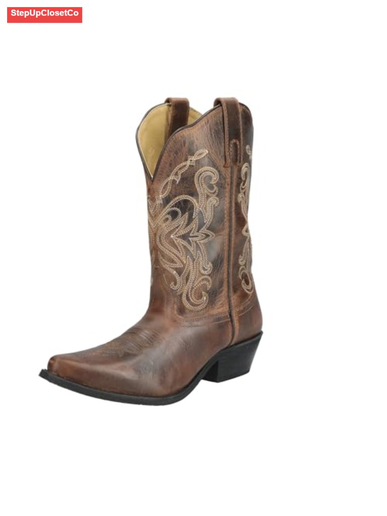 Premium Leather Western Snip Toe Boots Calf High